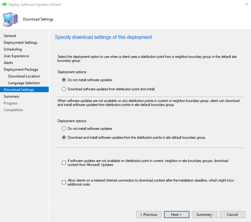 Windows 10 1903 deployment download settings