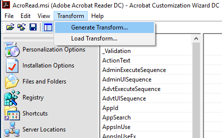 Install-Adobe/Acrobat-Customization-Wizard---Transform
