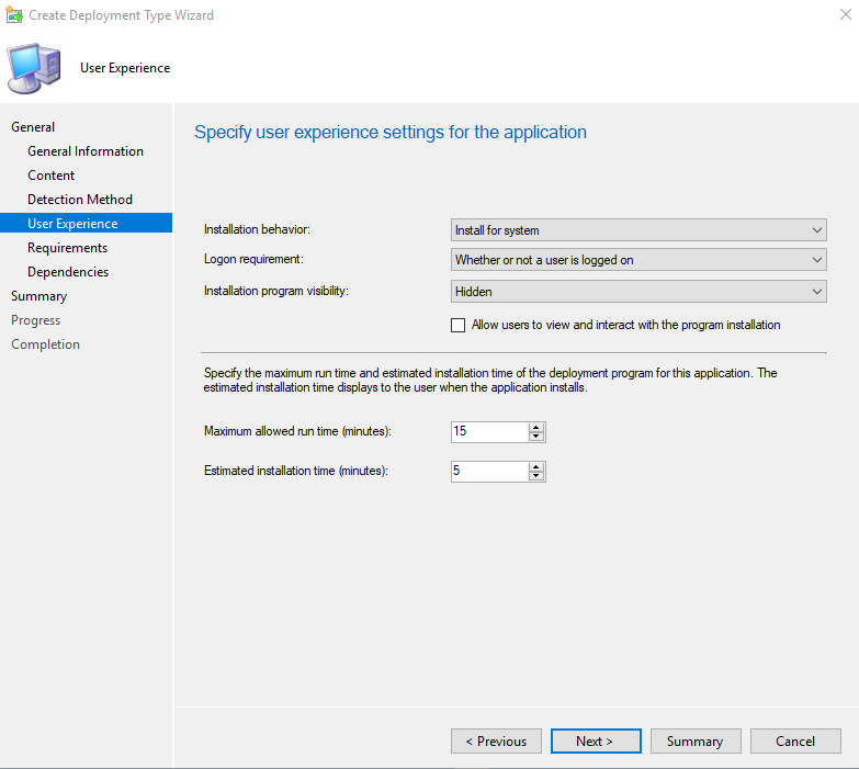 SCCM---Create-Application---Deployment-Type--User-experience