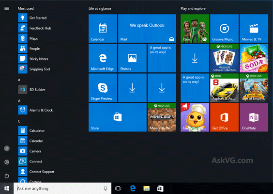 Windows 10 Start Menu Default